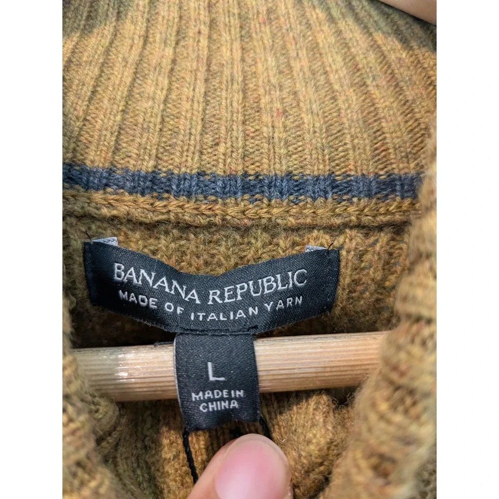 NWT $109 Banana Republic Men's Luxury Italian Wool Button Mock Neck Sweater L‎